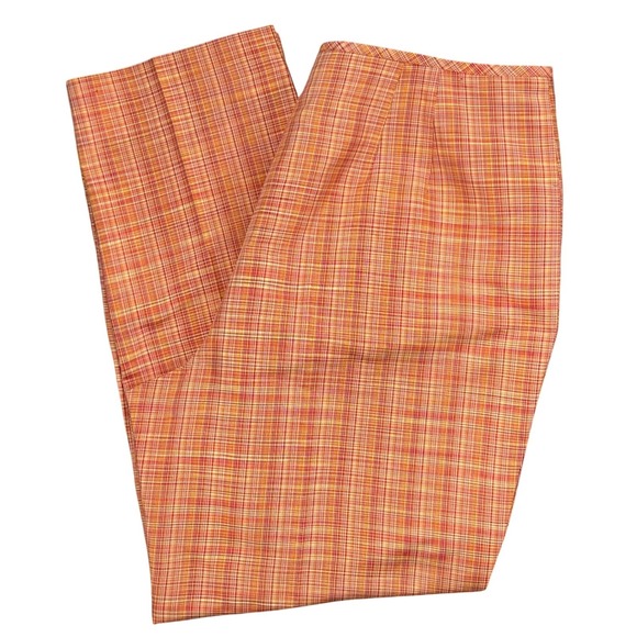 Talbots Pure Silk Plaid Orange Career Dress Pants Women's Size 14 - Picture 1 of 6